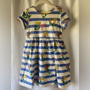 Mini Boden Striped Blue and White Kids Dress with Mermaid Print size 6-7